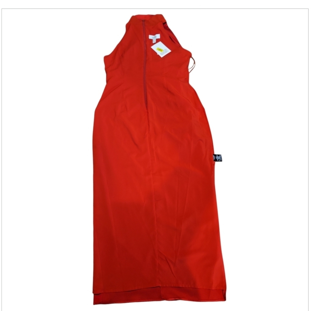 NWT Badgley Mischka Red Satin Midi Dress sz 10 - Picture 3 of 8